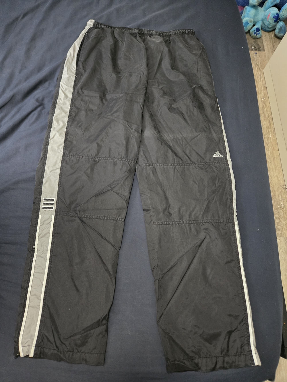 Adidas Black Track Pants with Gray Side Stripes